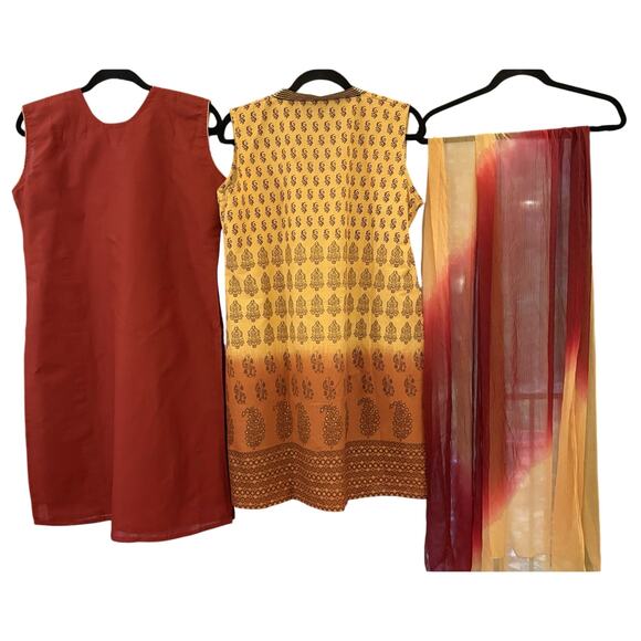 Women's Sz Lrg Indian Kurtas Set Lot Of 2 Tunic/Dress & Scarf Great Condition - Picture 2 of 8